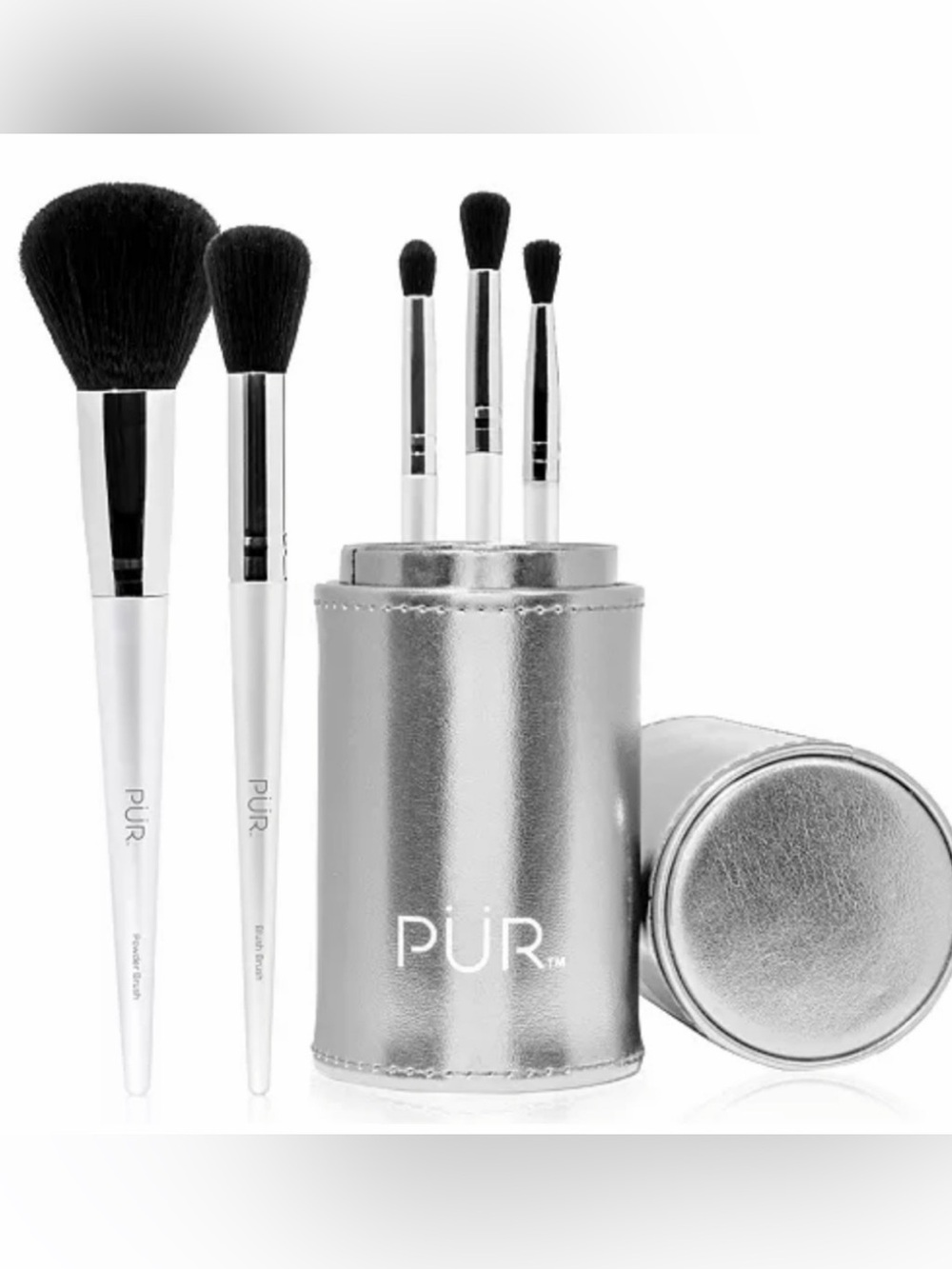 PÜR Silver Makeup Brush Set with Case
